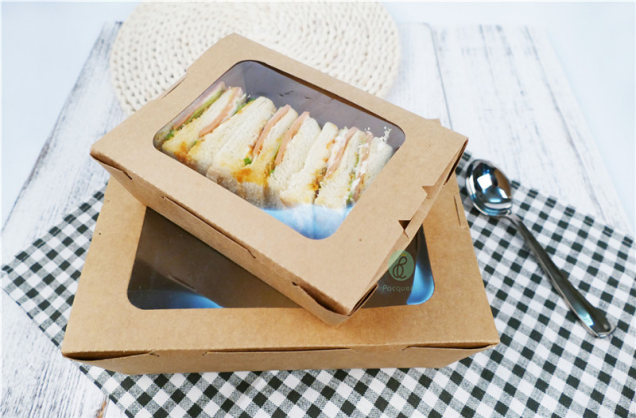 Bag-ong Design Disposable Kraft Paper Takeaway Food Box nga adunay Single Clear Windows