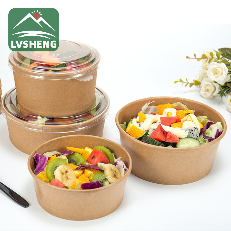 Ang disposable kraft Paper Salad Bowl Waterproof ug Grease Proof With Lid nagdala ug kasayon ​​sa imong kinabuhi