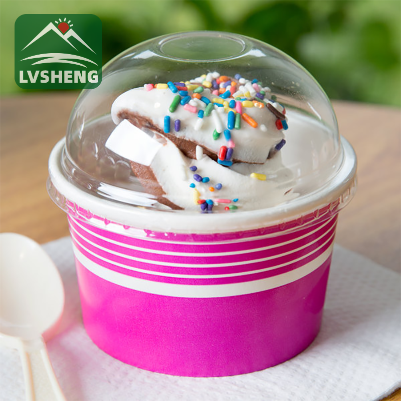 Gidak-on sa papel nga copa sa ice cream nga adunay dome lids wholesale
